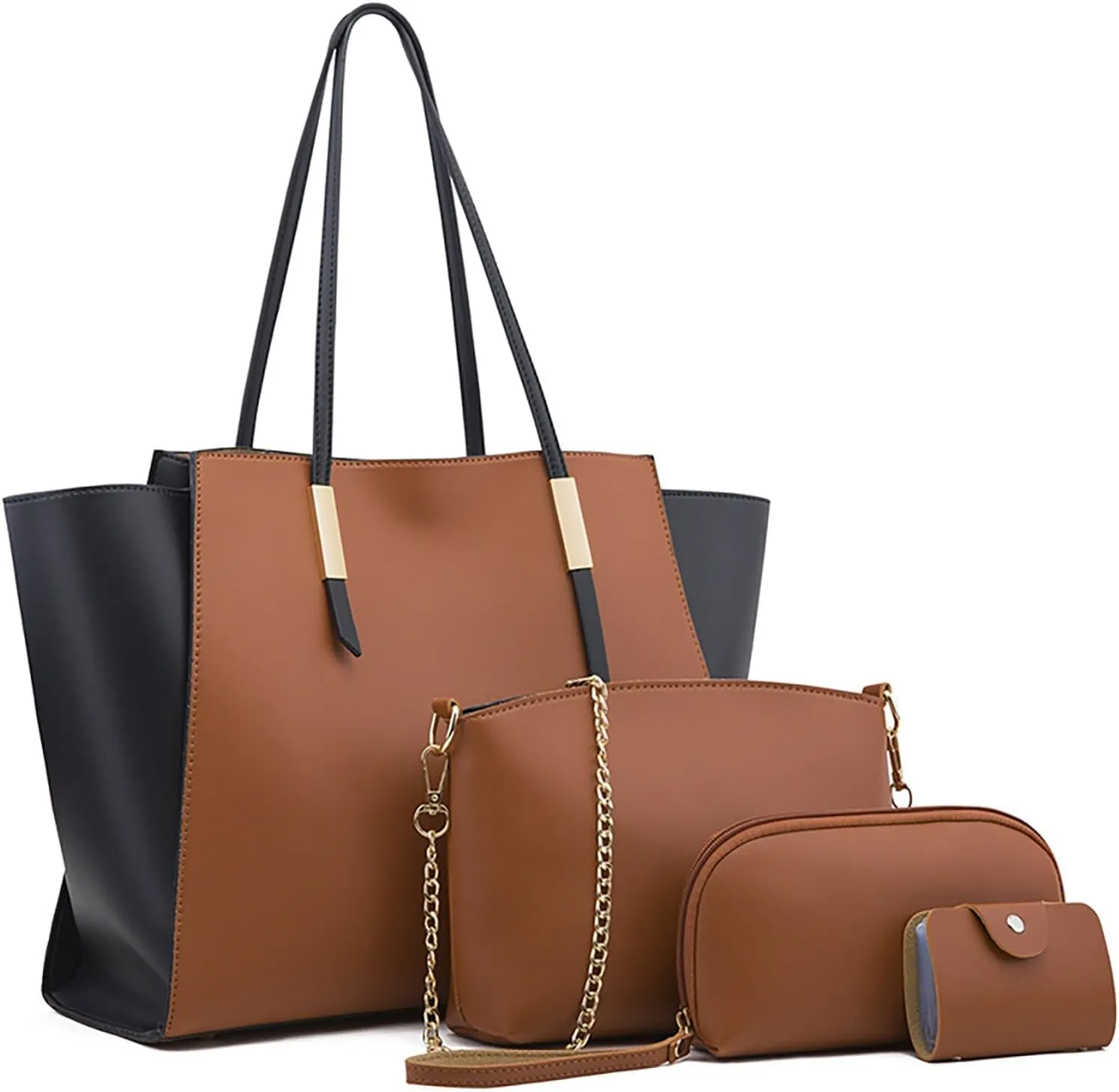 Women Shoulder Handbag Roomy Multiple Pockets Bag Ladies Shoulder Purse Fashion Tote Top Handle (Brown, One Size)