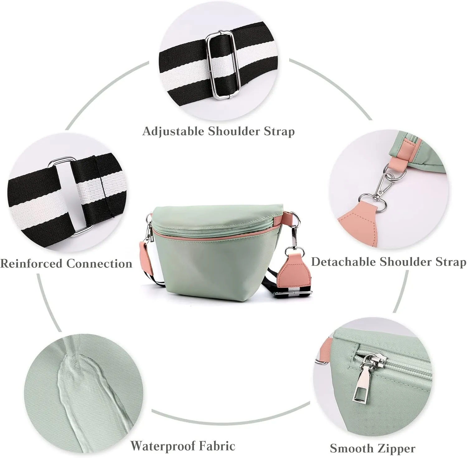 Women Shoulder Sling Bag Nylon Chest Purses Waterproof Lightweight Crossbody Bag