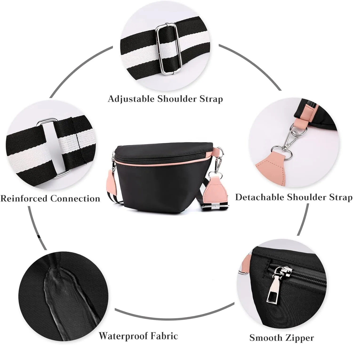 Women Shoulder Sling Bag Nylon Chest Purses Waterproof Lightweight Crossbody Bag