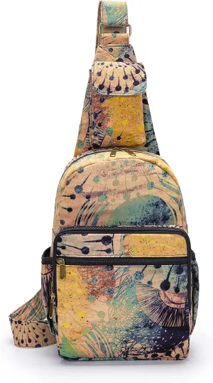 Women sling bag Elephant canvas large boho backpacks bohemian Crossbody Bag (purple yellow)