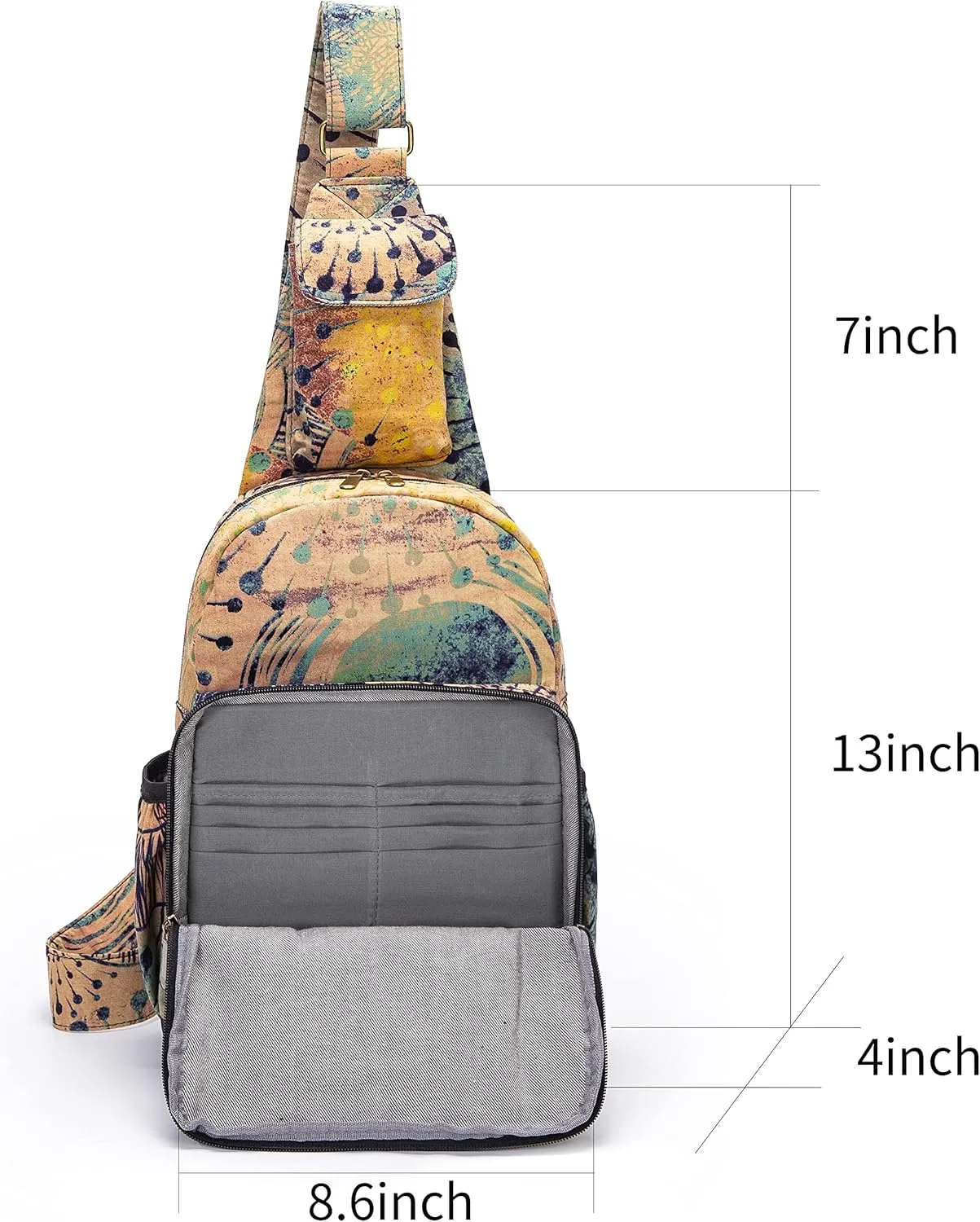 Women sling bag Elephant canvas large boho backpacks bohemian Crossbody Bag (purple yellow)