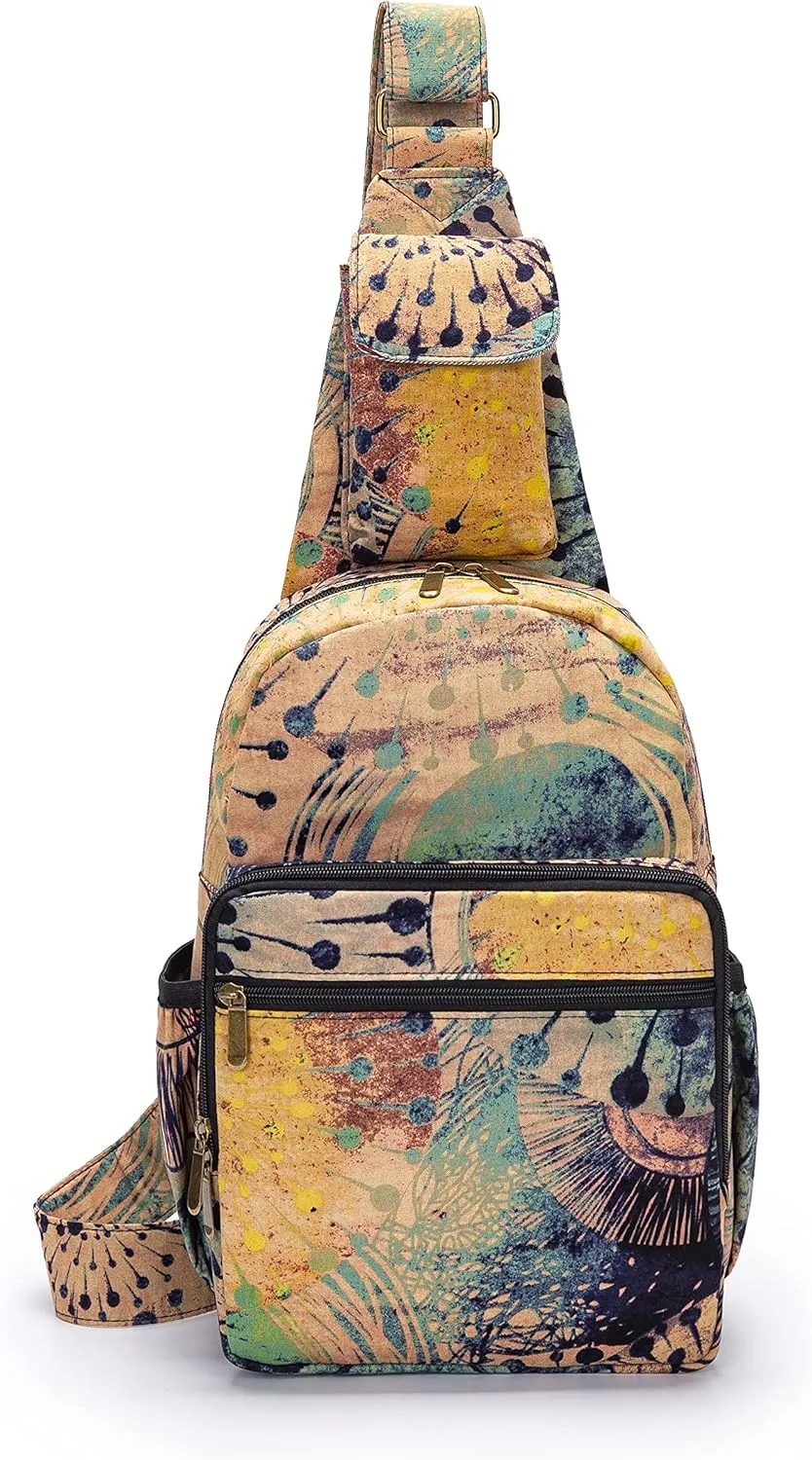 Women sling bag Elephant canvas large boho backpacks bohemian Crossbody Bag (purple yellow)