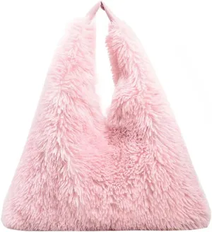 Women Soft Plush Shoulder Bag Fluffy Autumn Winter Handbag Closure Slouchy Hobo Bag Underarm Bag Shopping Trvavel B