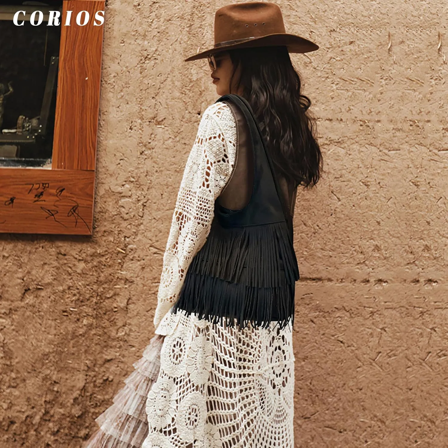 Women Suede Handbag Vintage Fringe Hobo Bag Shoulder Bag with Tassel Hippie Western Purse Large Tote Bag