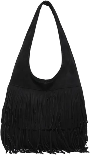Women Suede Handbag Vintage Fringe Hobo Bag Shoulder Bag with Tassel Hippie Western Purse Large Tote Bag