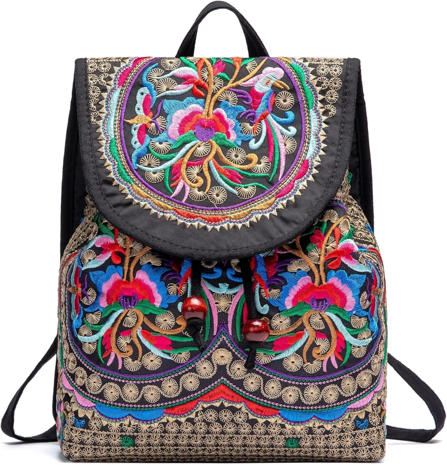 Women Vintage Embroidery Ethnic- Backpack- Flower Shoulder Bag Purse,Fashion Handbag Small Drawstring Casual Travel Daypack