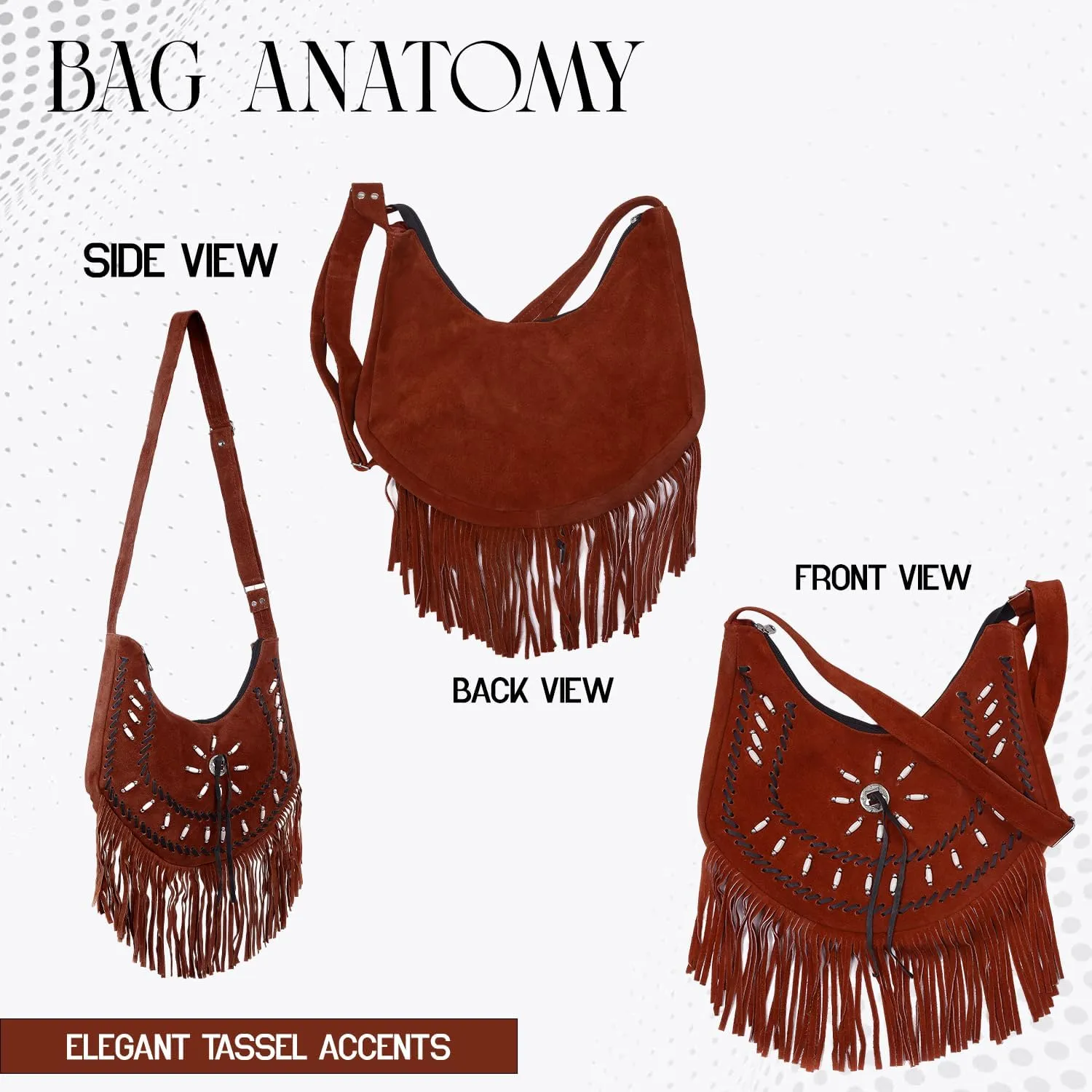 Women Western Fringe Purse with Adjustable Straps