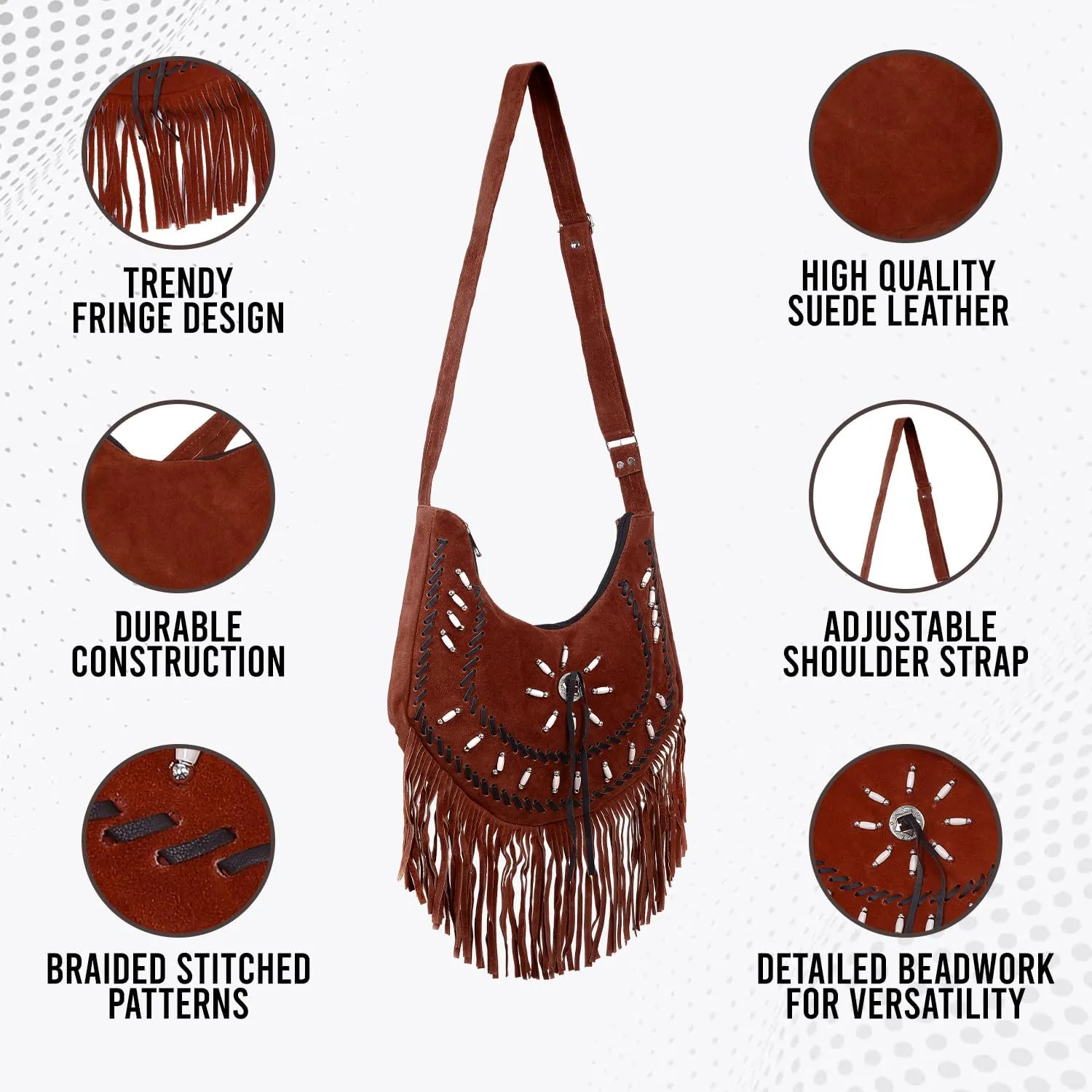 Women Western Fringe Purse with Adjustable Straps