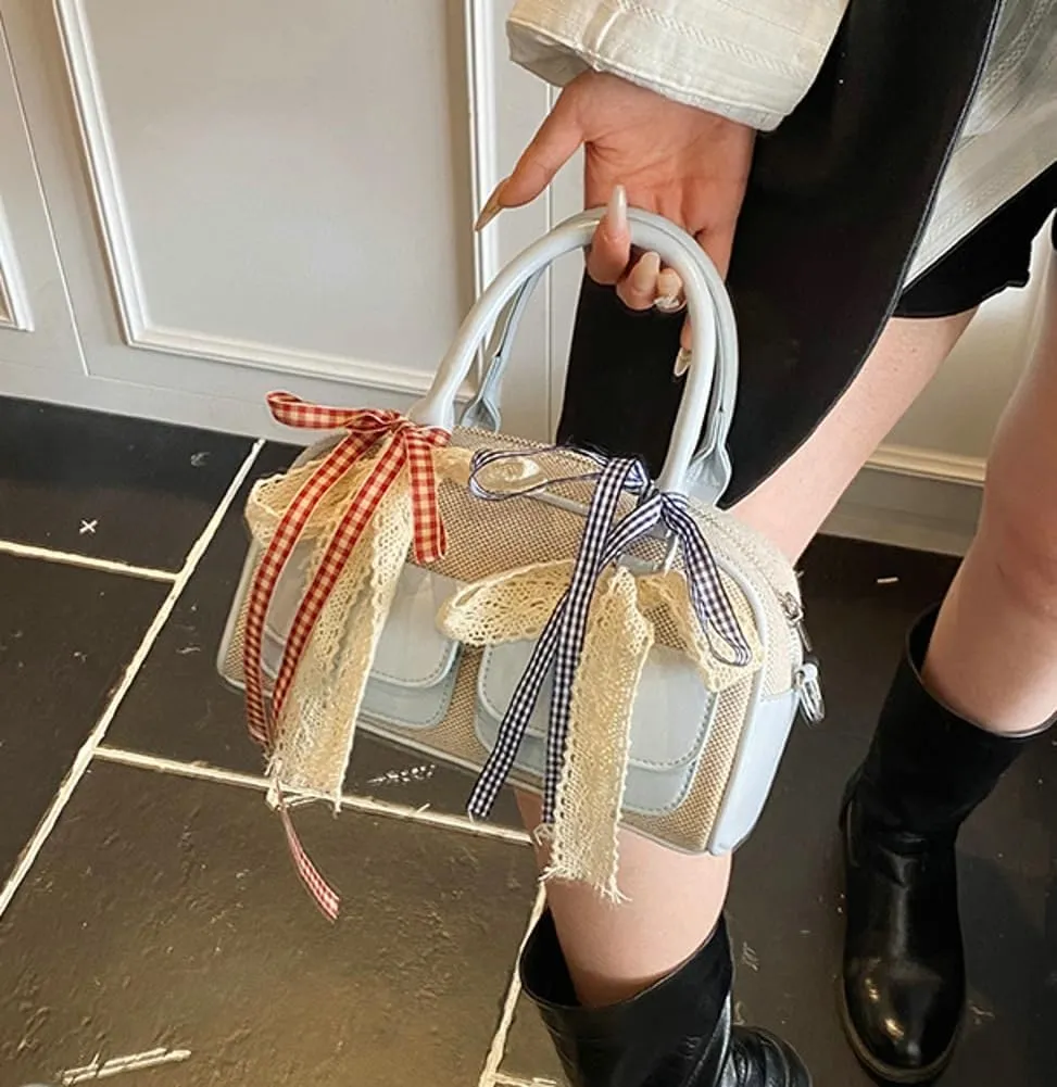 Women Woven Bag Bow Purse Y2k Ballet Hobo Purse Vintage Crossbody Bags Boston Handbags Trendy Satchel Sling Bag 2025 Fashion