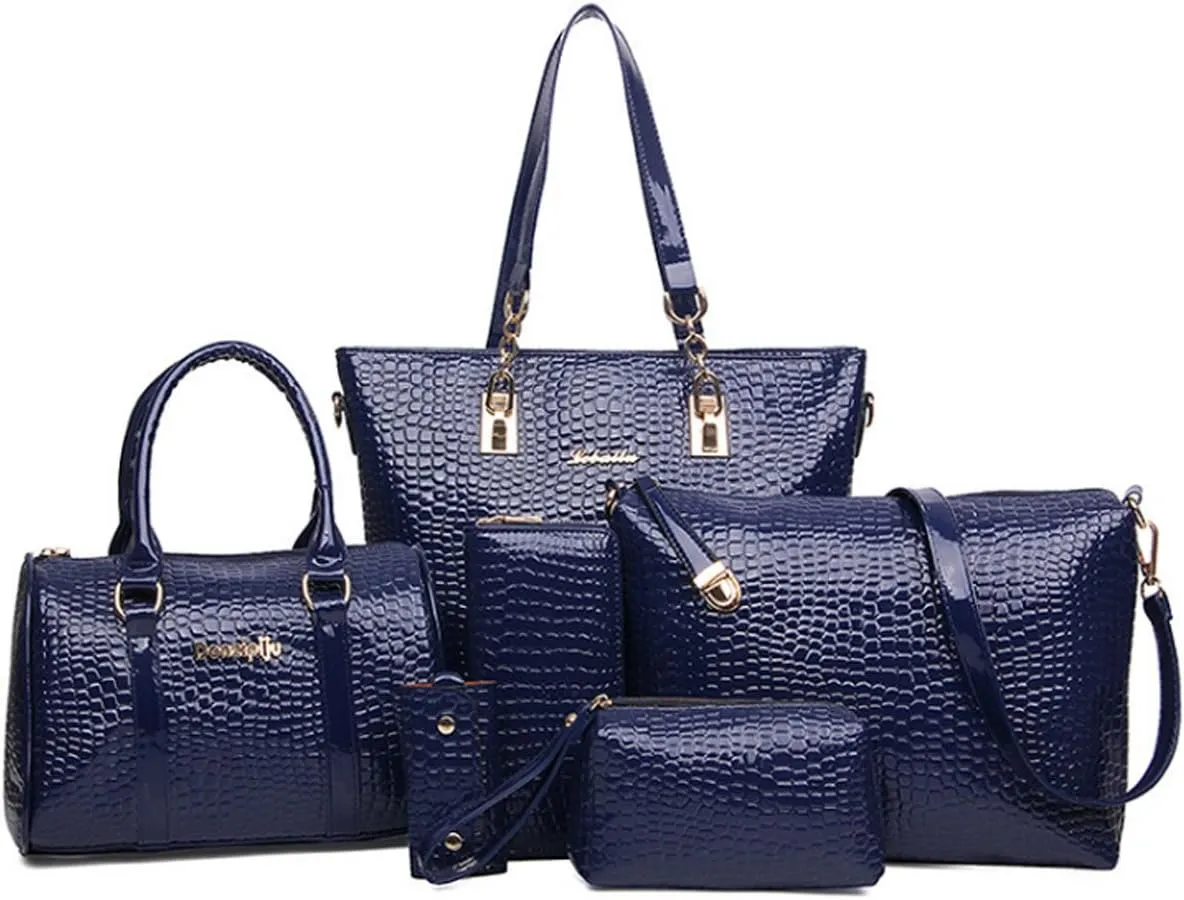 Womens 6 Pcs Handbag Set Clutch Top Handle Totes Satchels Crossbody Bag Wallet