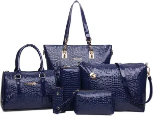 Womens 6 Pcs Handbag Set Clutch Top Handle Totes Satchels Crossbody Bag Wallet