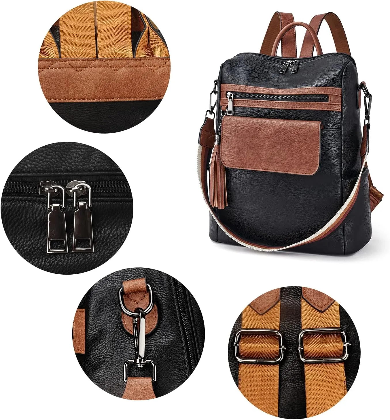 Womens Backpack Purse Leather: Fashion Convertible Ladies Shoulder Bag Travel Women Backpack Purse with Wristlet