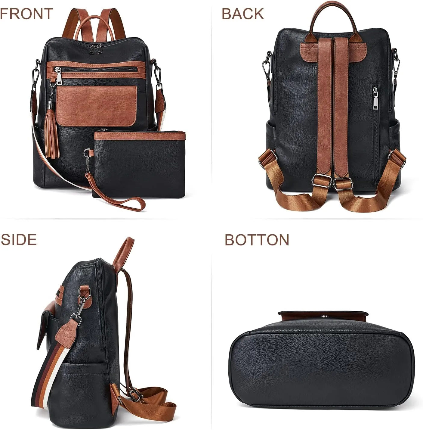 Womens Backpack Purse Leather: Fashion Convertible Ladies Shoulder Bag Travel Women Backpack Purse with Wristlet