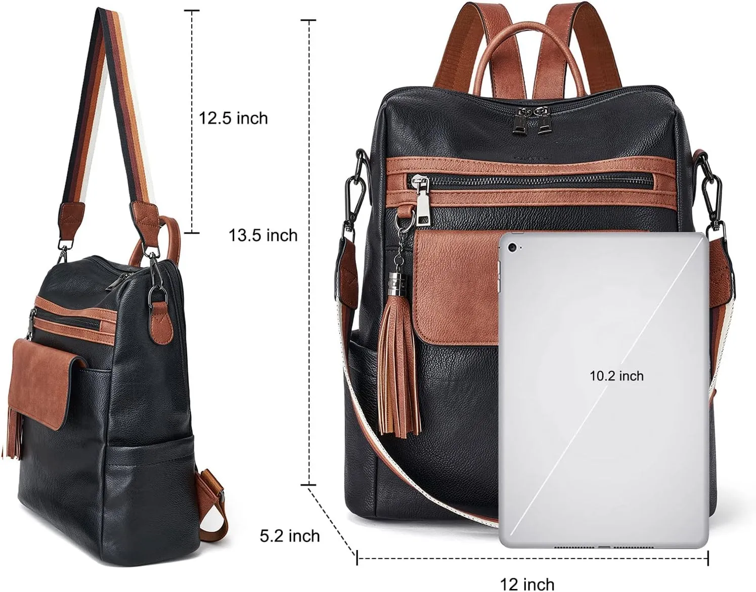 Womens Backpack Purse Leather: Fashion Convertible Ladies Shoulder Bag Travel Women Backpack Purse with Wristlet