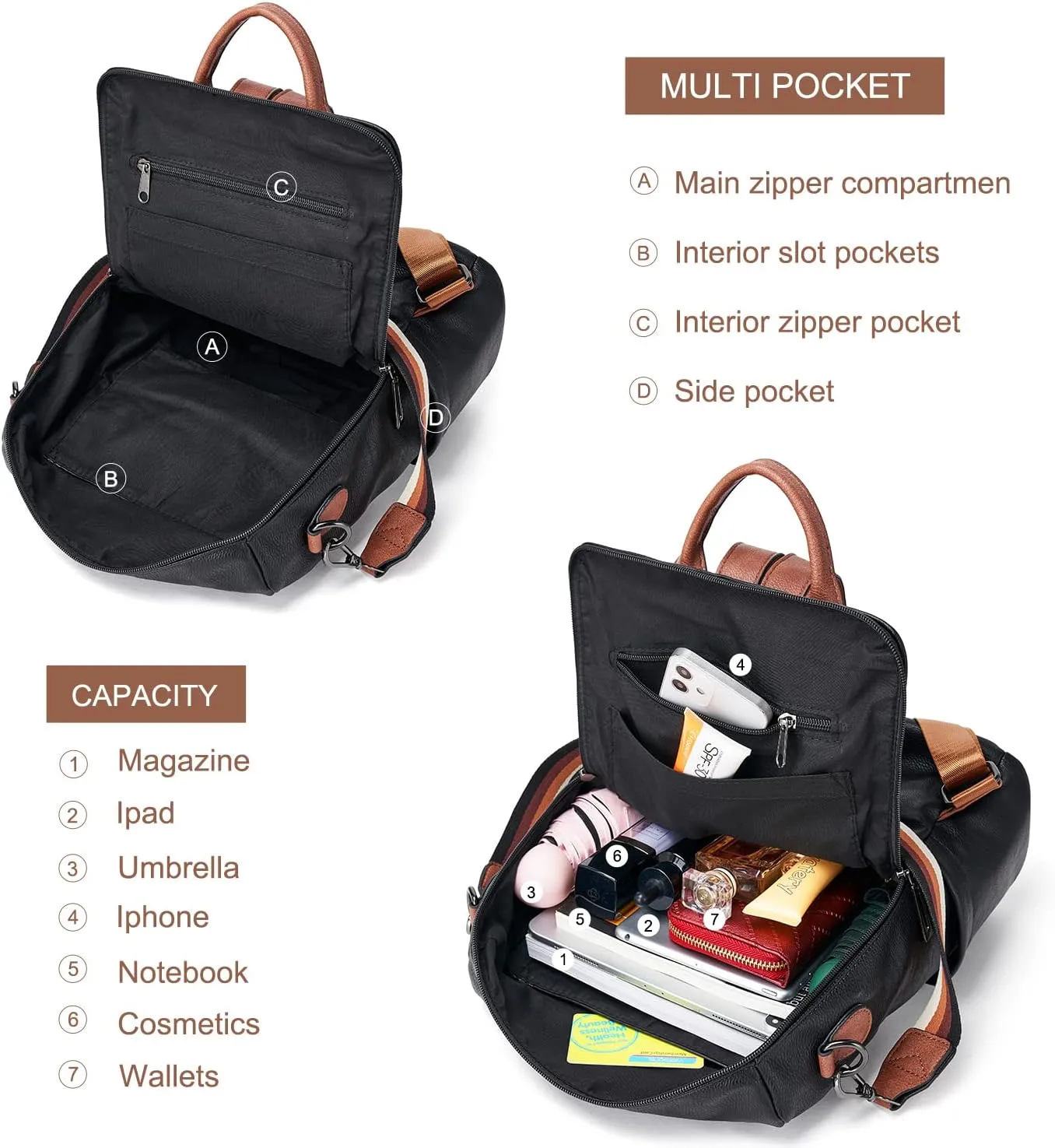 Womens Backpack Purse Leather: Fashion Convertible Ladies Shoulder Bag Travel Women Backpack Purse with Wristlet