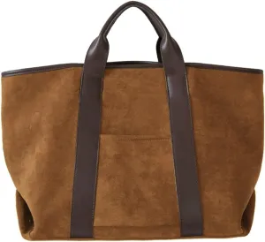 Women's Brown Suede Tote Bag, Large (20.1 x 6.6 x 12.5 inches), Slouchy Top Handle Shoulder Bag, Perfect for Shopping, Casual Outing, Gift