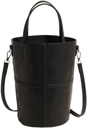 Womens Bucket Tote Bag Vegan Leather Shoulder Crossbody Purse Large Handbag Casual Satchel with Drawstring Pouch