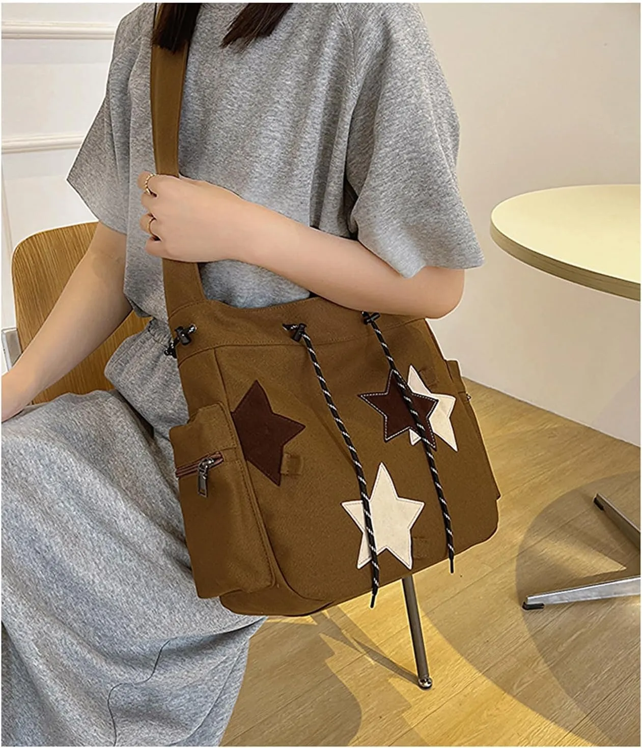 Women's Canvas Hippie Crossbody Handbag - Top Zipper, Sling Strap, Casual Handmade Bag
