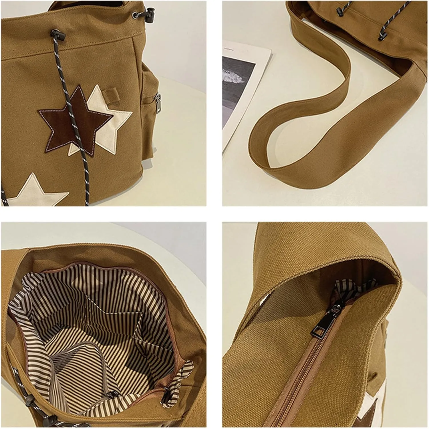 Women's Canvas Hippie Crossbody Handbag - Top Zipper, Sling Strap, Casual Handmade Bag