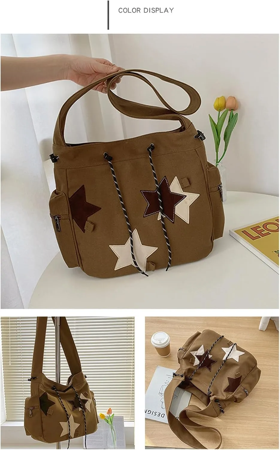 Women's Canvas Hippie Crossbody Handbag - Top Zipper, Sling Strap, Casual Handmade Bag