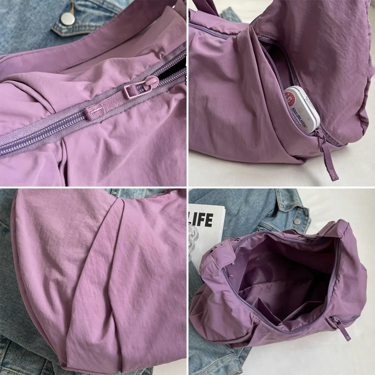 Womens Casual Nylon Shoulder Bag Large Canvas Crossbody Bag Totes Dumpling Handbag Top Handle Purse Work