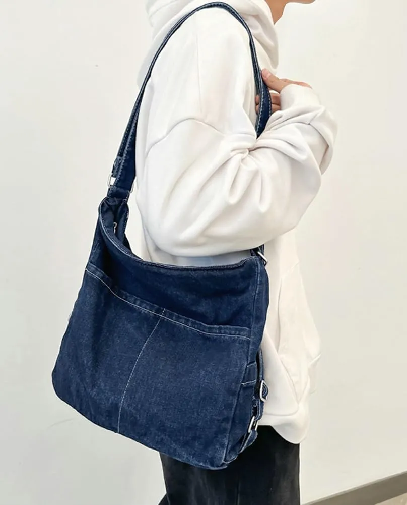 Womens Denim Canvas Shoulder Bag Hobo Bags Retro Crossbody Bag Purse Slouchy Tote Handbag Satchel