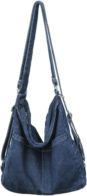 Womens Denim Canvas Shoulder Bag Hobo Bags Retro Crossbody Bag Purse Slouchy Tote Handbag Satchel