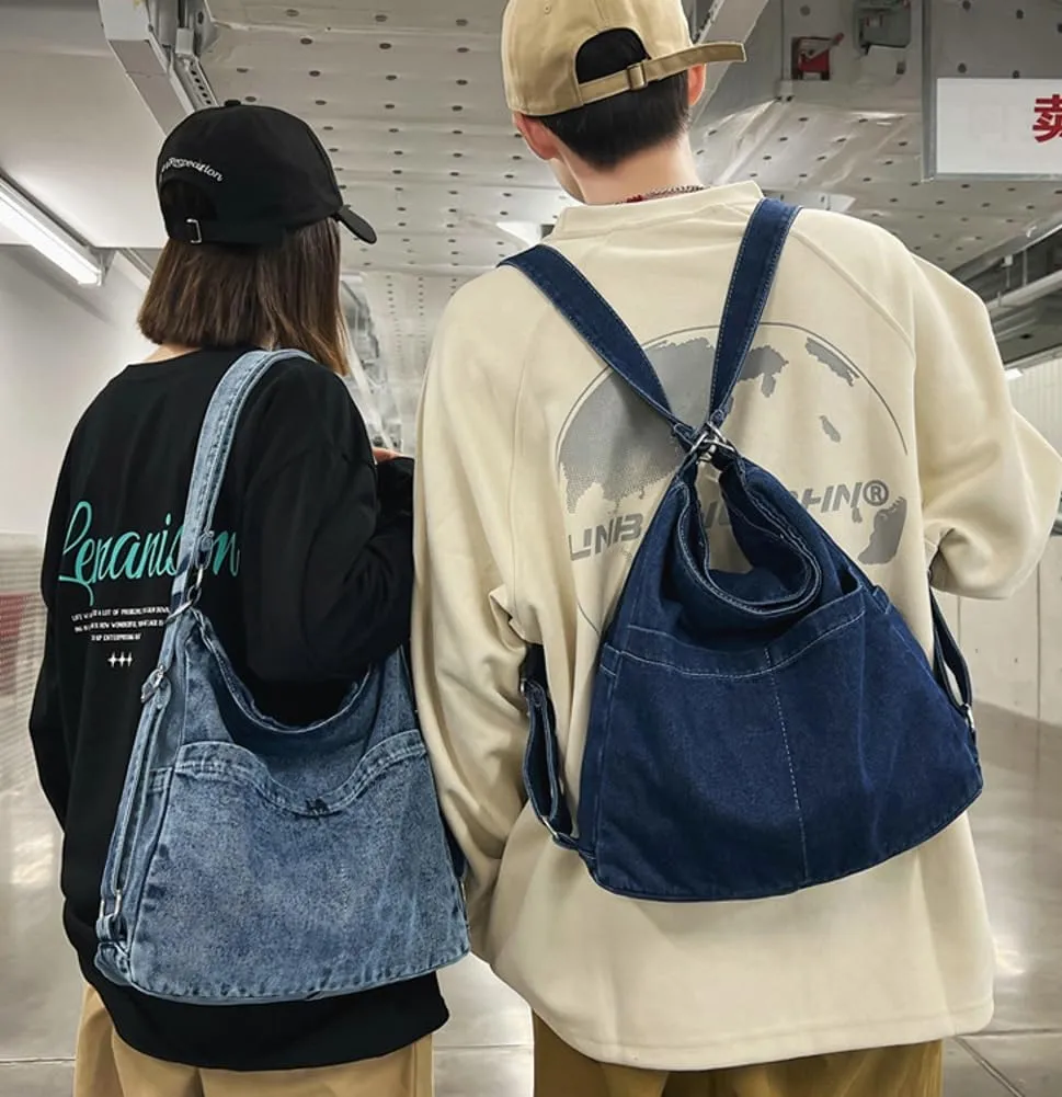 Womens Denim Canvas Shoulder Bag Hobo Bags Retro Crossbody Bag Purse Slouchy Tote Handbag Satchel