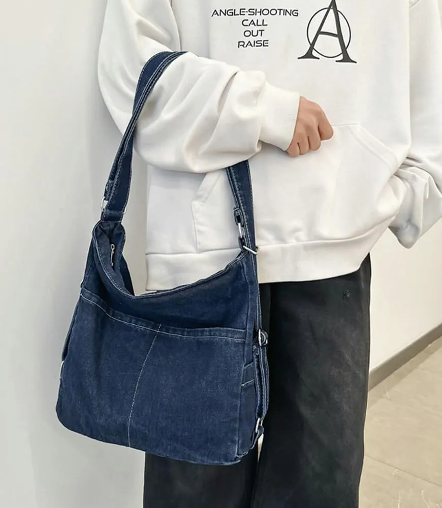 Womens Denim Canvas Shoulder Bag Hobo Bags Retro Crossbody Bag Purse Slouchy Tote Handbag Satchel