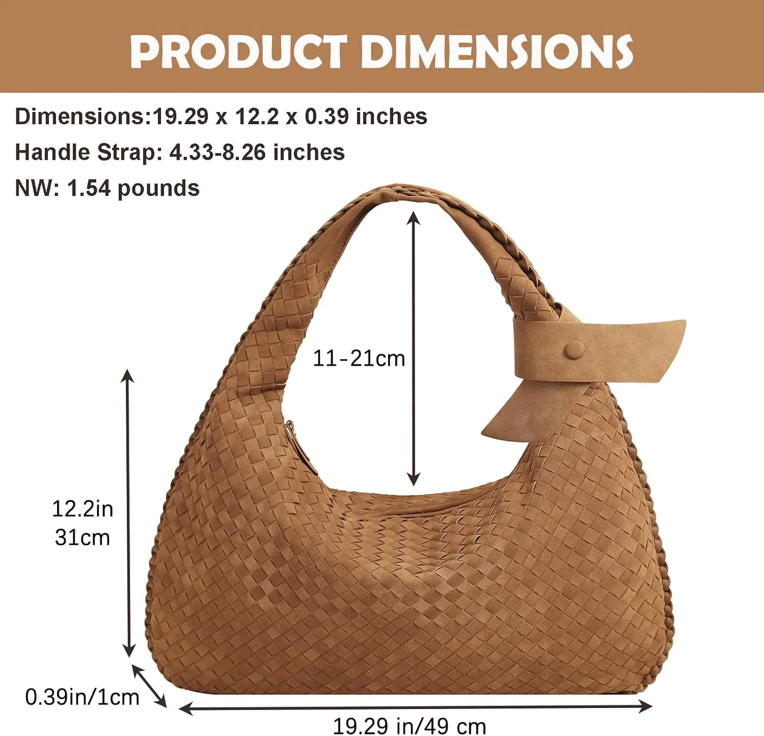 Women's Faux Suede Bag, Woven Bag, Shoulder Bag Slouchy Hobo, Suede Handbag with Zipper Closure