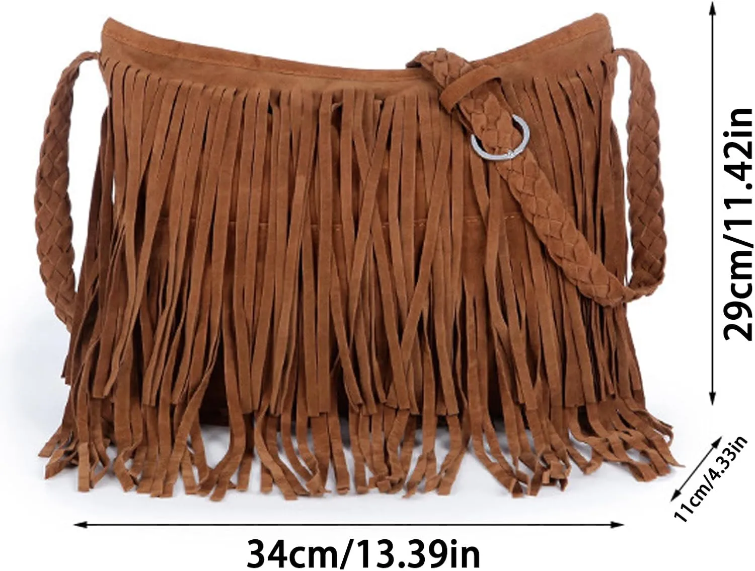Women's Frosted Suede Tassel Shoulder Bag Fashion Retro Fringe Messenger Bag for Party Travel Dating