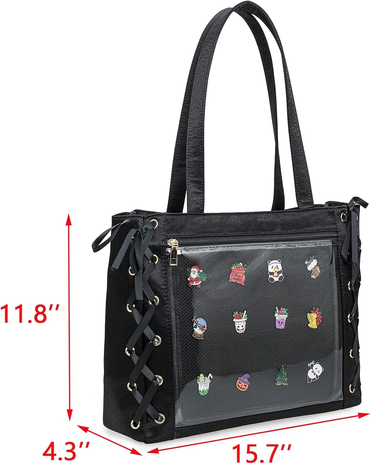 Womens Girls Tote Ita Bag Bowknot Silk Ribbon Shoulder Bag Kawaii Purses and Handbags with Pin Display