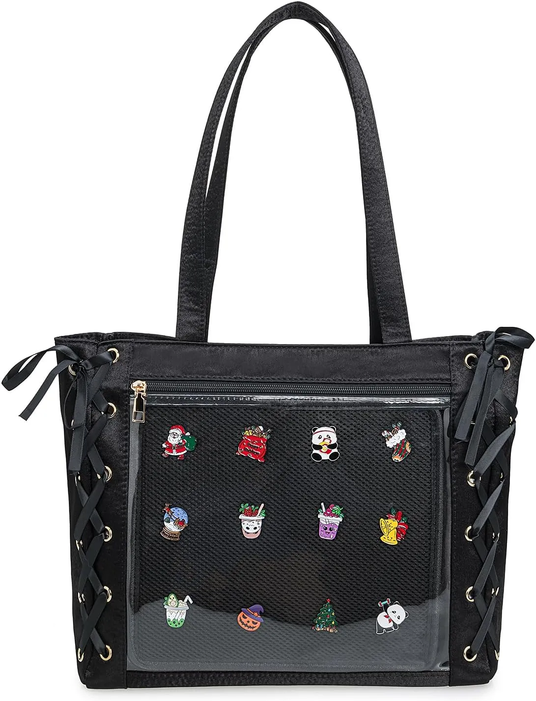 Womens Girls Tote Ita Bag Bowknot Silk Ribbon Shoulder Bag Kawaii Purses and Handbags with Pin Display