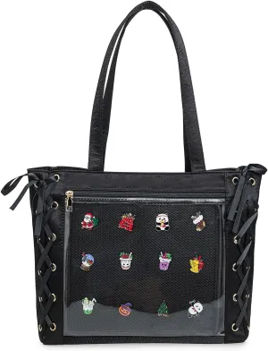 Womens Girls Tote Ita Bag Bowknot Silk Ribbon Shoulder Bag Kawaii Purses and Handbags with Pin Display