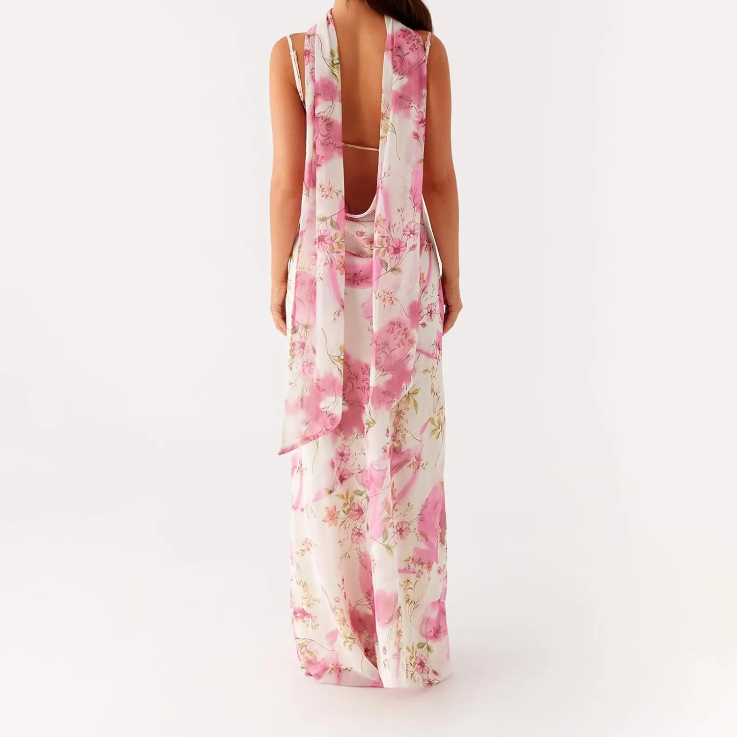 Women's Halter Bodycon Dress Cowl Neck Tie Backless Maxi Dresses Y2k Formal Cocktail Going Out Beachwear