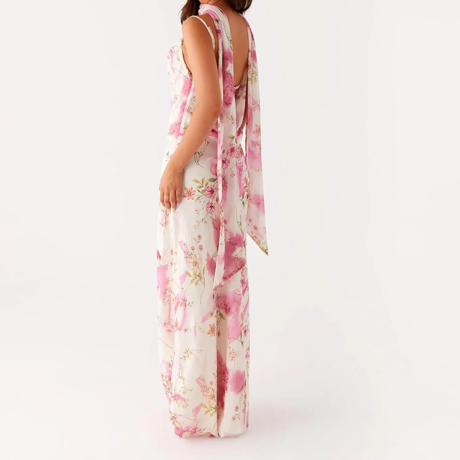 Women's Halter Bodycon Dress Cowl Neck Tie Backless Maxi Dresses Y2k Formal Cocktail Going Out Beachwear
