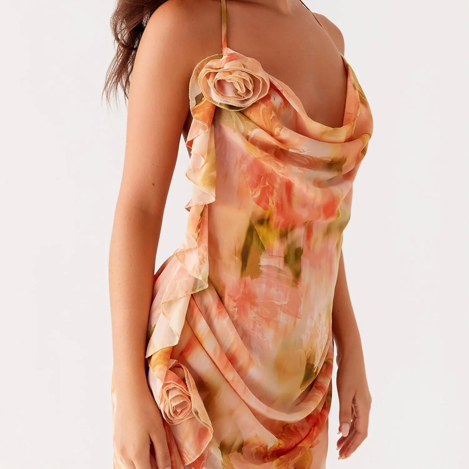 Womens Halter Floral Maxi Dress Spaghetti Strap Backless Bodycon Long Dresses Y2k Formal Cocktail Going Out