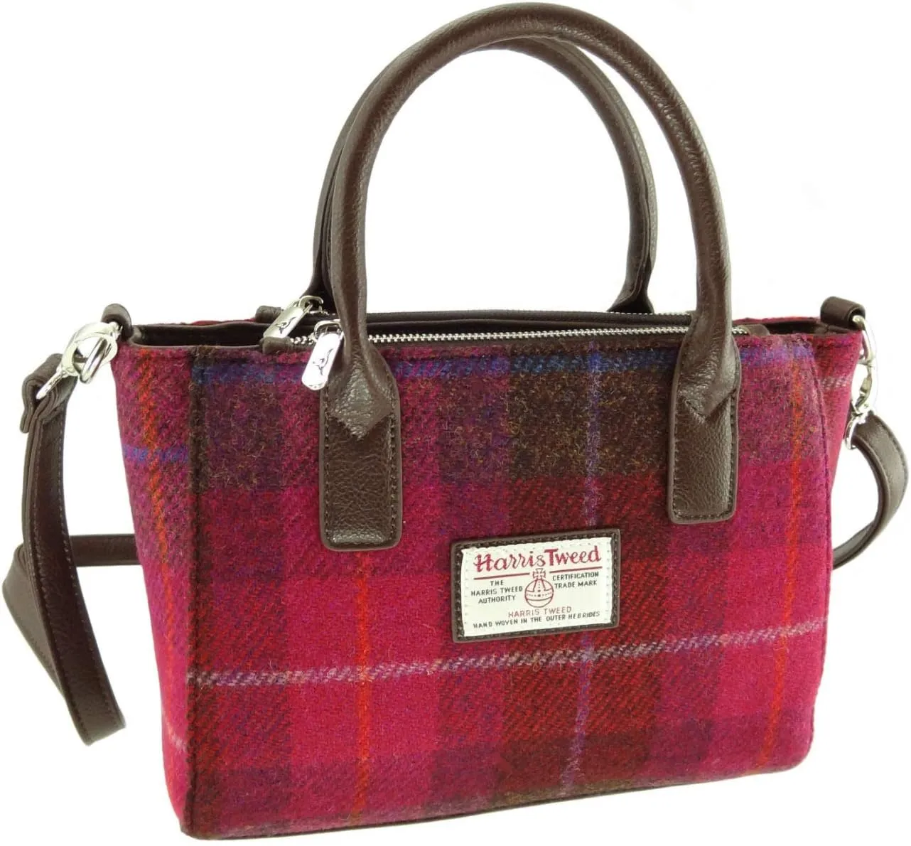 Women's Harris Tweed Small Tote Bag Brora (Deep Pink Tartan)
