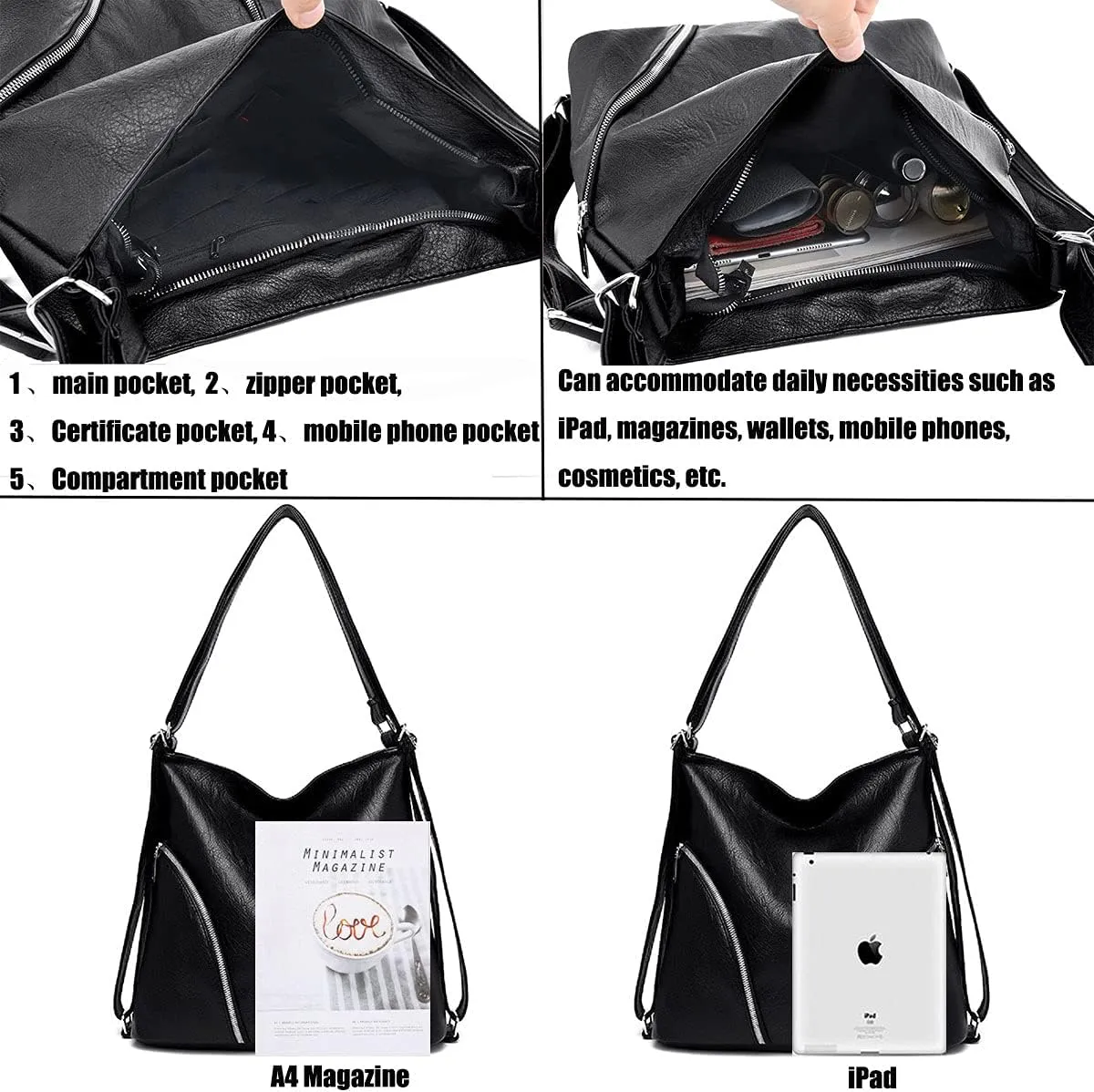 Women’s Leather Shoulder Handbags Hobo Totes Top Handle Bag Satchel and Purse for Ladies