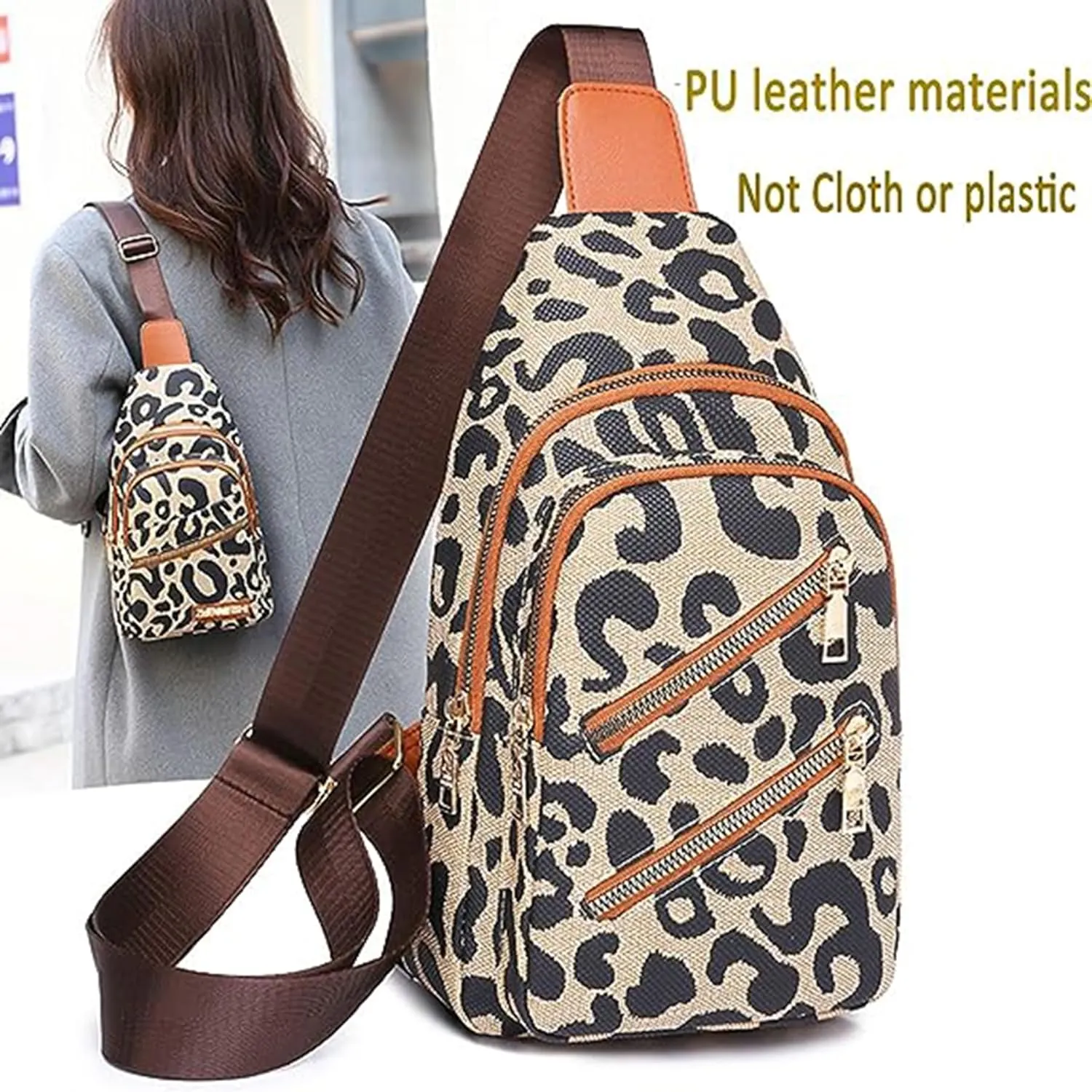 Women's Leopard Chest Bag Sling Bag for Women Sling Crossbody Bag Chest Backpack Bag Satchel Daypack Purse