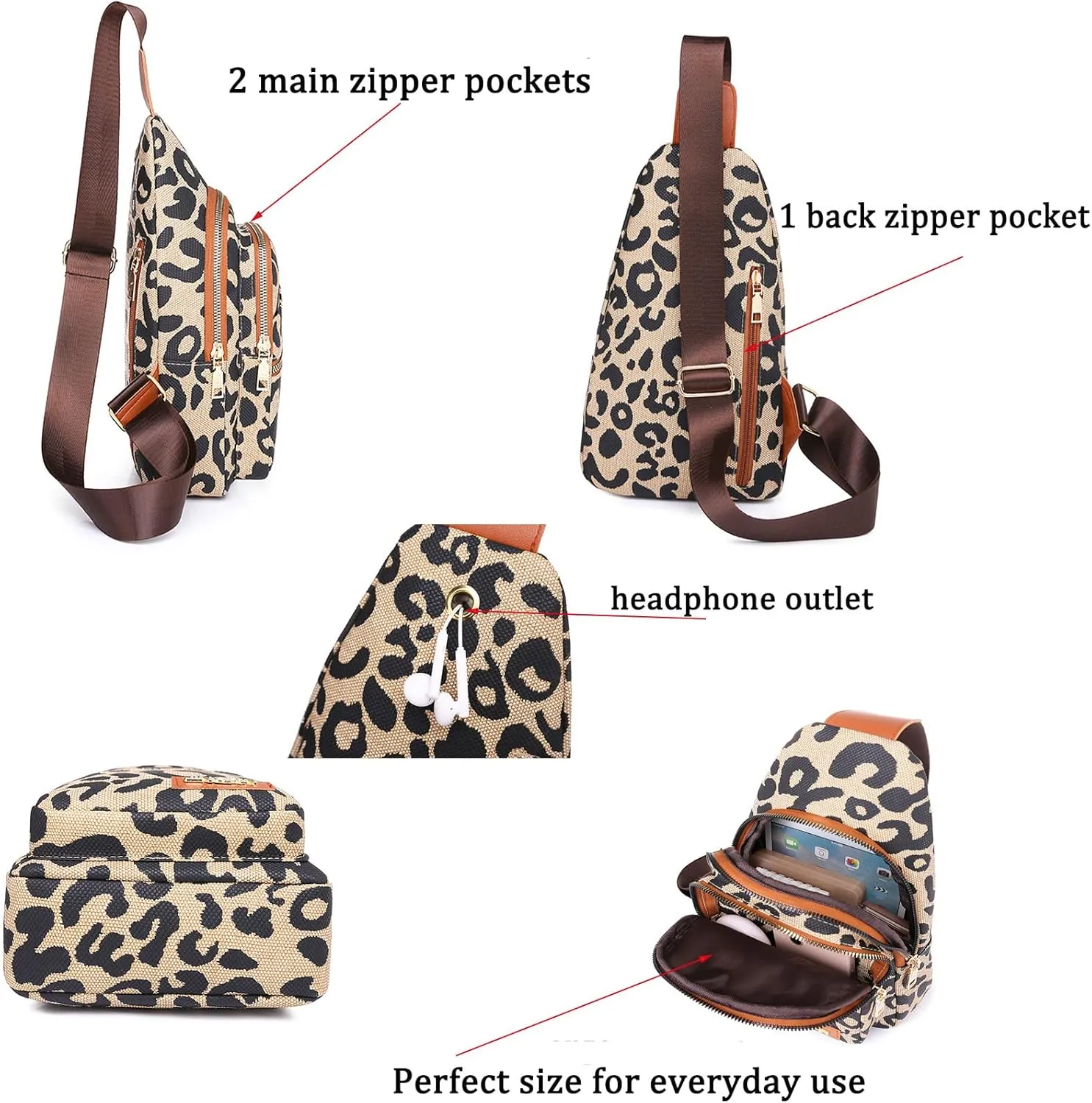 Women's Leopard Chest Bag Sling Bag for Women Sling Crossbody Bag Chest Backpack Bag Satchel Daypack Purse