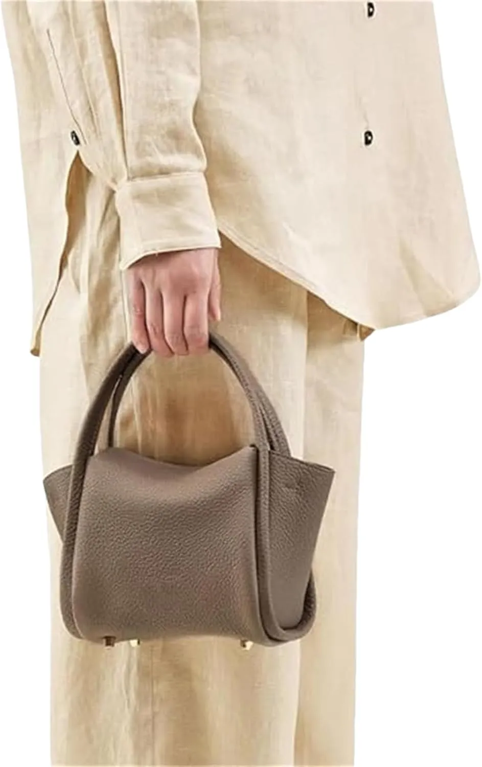 Womens Mini Cowhide Leather Bucket Bag Classic Shoulder Light Handbag Crossbody Fashion Wallet Slouchy High end Satchel