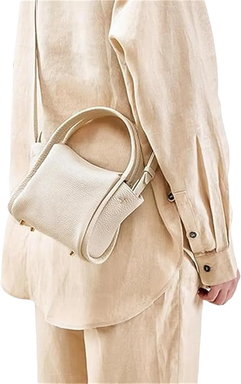 Womens Mini Cowhide Leather Bucket Bag Classic Shoulder Light Handbag Crossbody Fashion Wallet Slouchy High end Satchel