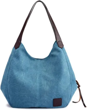 Women's Multi-pocket Canvas Shoulder Bag Fashion Cotton Canvas Totes Purses Casual Top Handle Handbags Hobo Bags