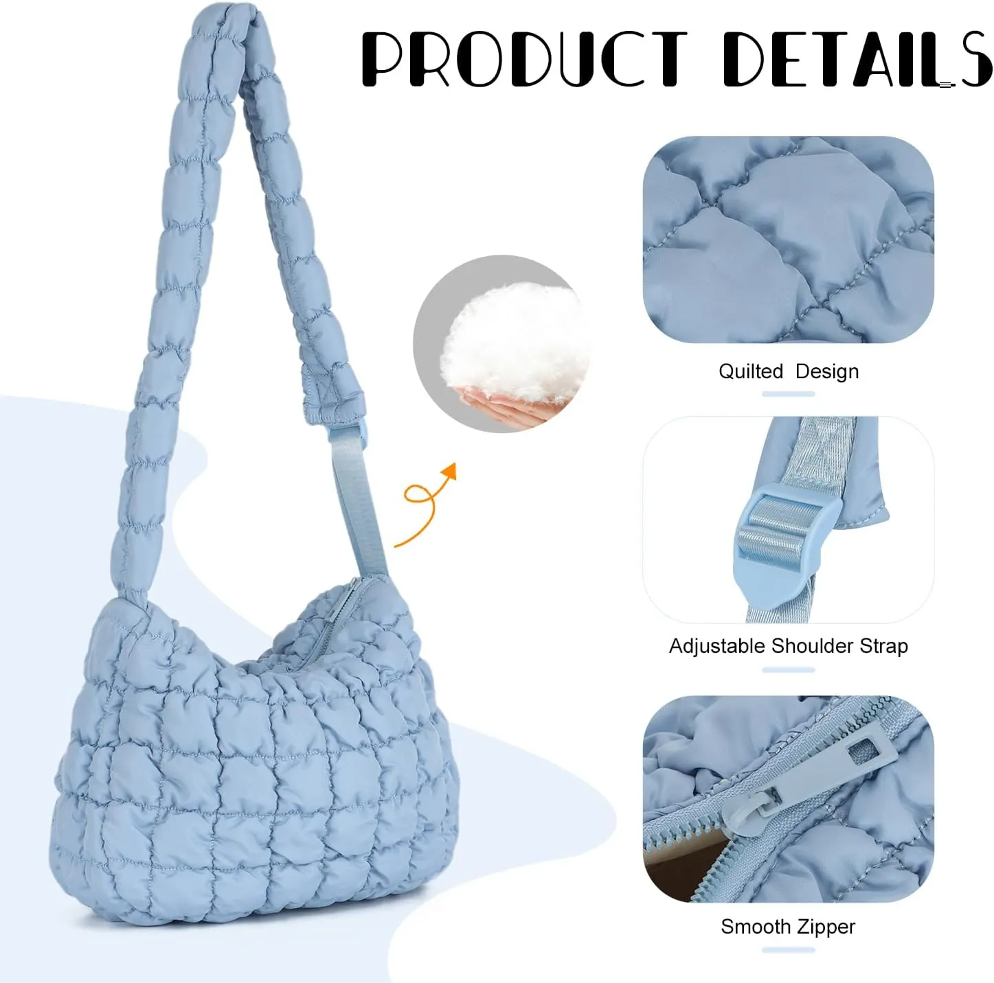 Womens Puffer Hobo Bag Quilted Puffer Tote Bag Lightweight Quilted Carryall Bag