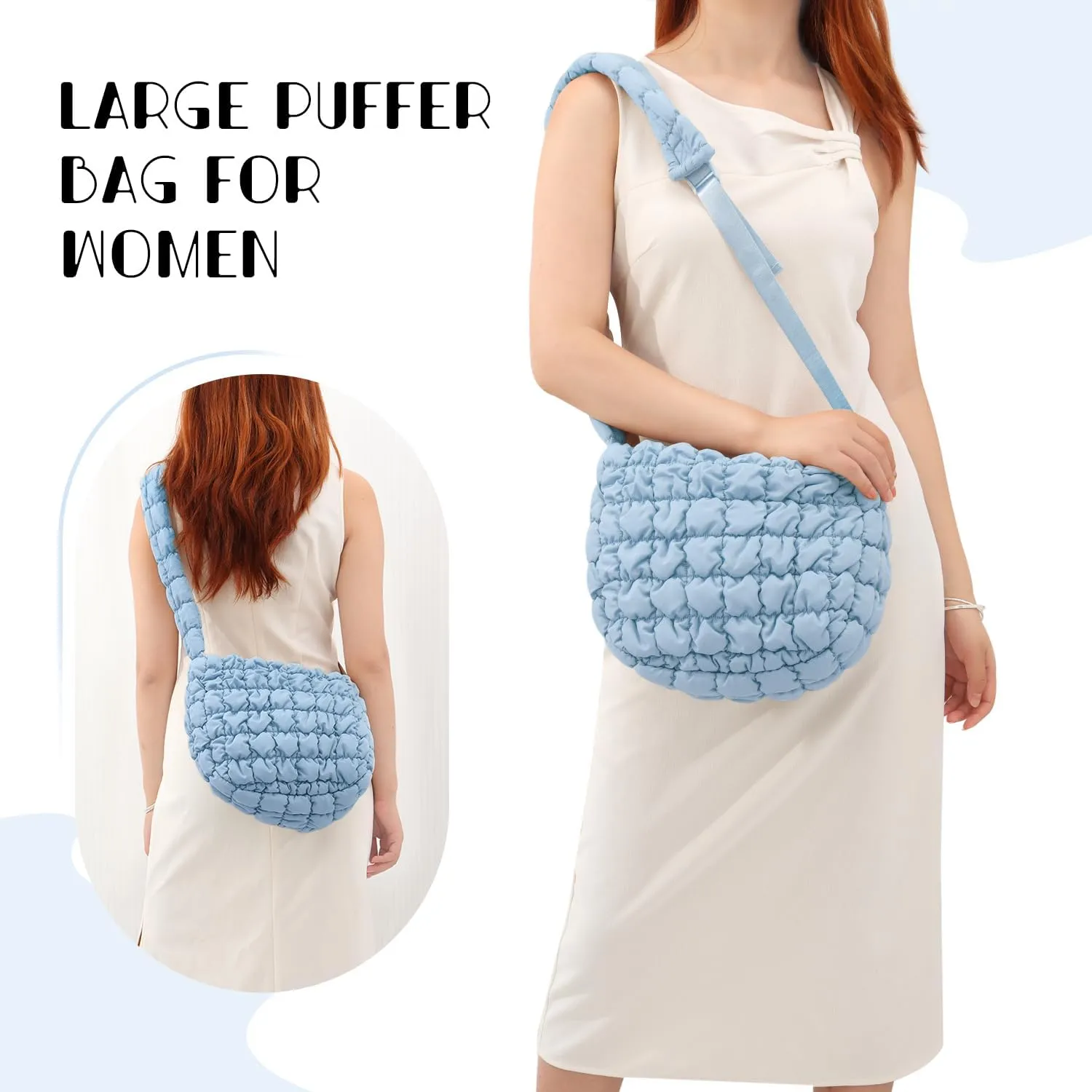 Womens Puffer Hobo Bag Quilted Puffer Tote Bag Lightweight Quilted Carryall Bag