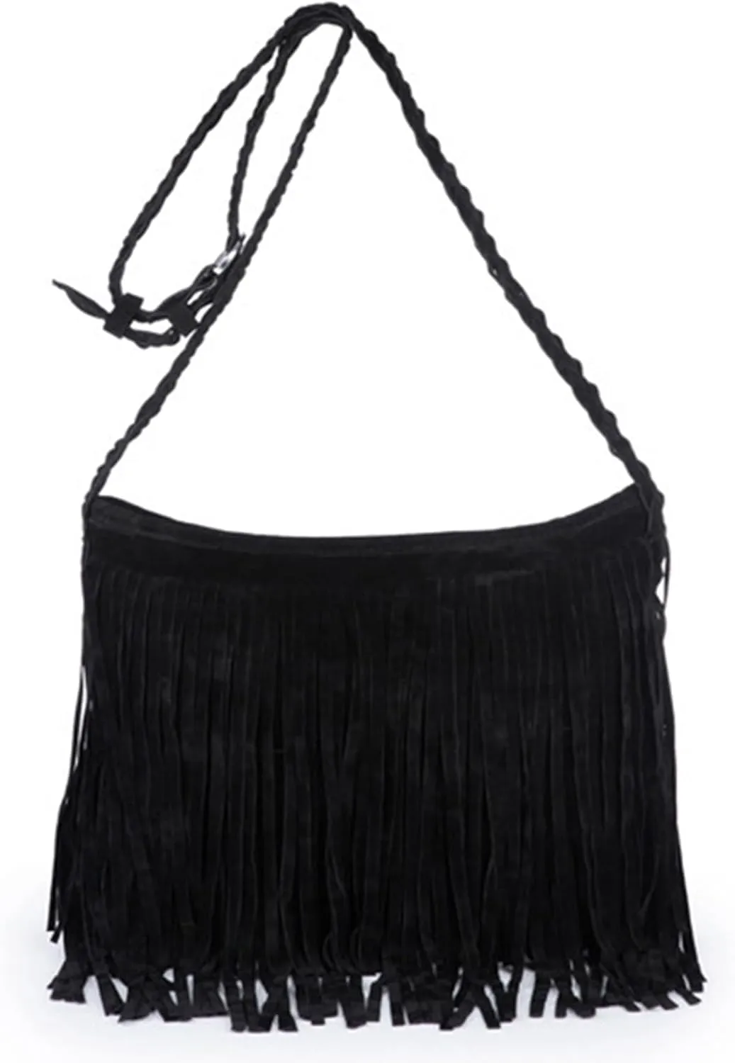 Women'S Retro Hippie Suede Tassel Messenger Bag Fashion Adjustable Western Hobo Crossbody Shoulder Handbags (black,Medium)