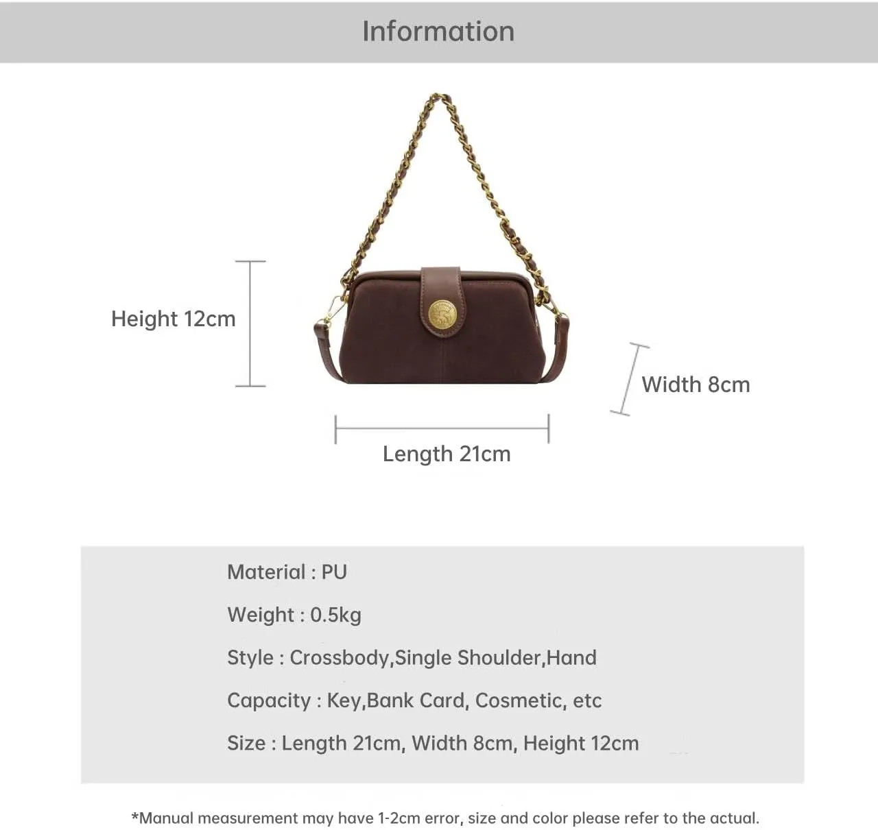 Women's Shoulder Bag with Gold Chain Strap Fetro Crossbody Small Square Bag Autumn and Winter All Fashion