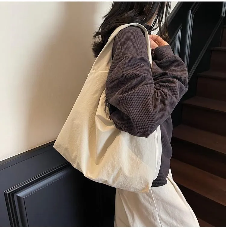 Women's Slouchy Crescent Hobo Bag Small Nylon Draped Tote Shoulder Dumpling Moon Bag Work Travel Handbags