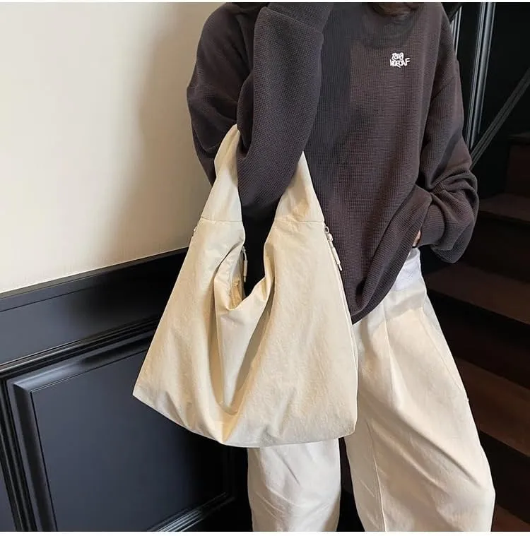 Women's Slouchy Crescent Hobo Bag Small Nylon Draped Tote Shoulder Dumpling Moon Bag Work Travel Handbags